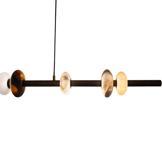 Hoops Pendant Light in Antique Brass, Brass or Black with Marble Details