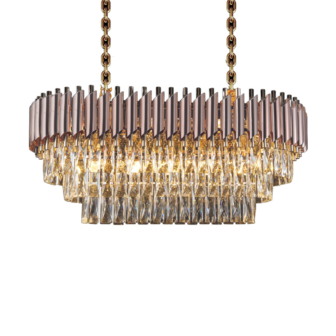 WINDSOR Premium Crystal Chandelier with Black or Rose Gold Edging