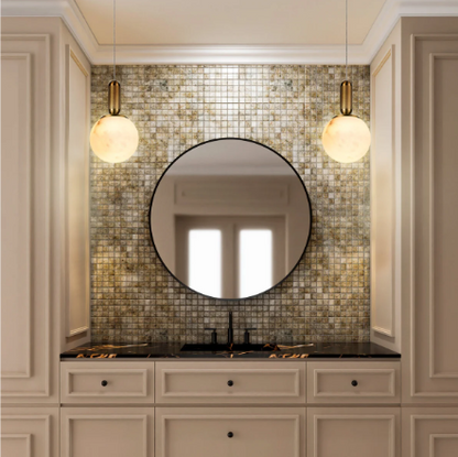SATURN Spanish Marble Pendant Light in Brass or Black