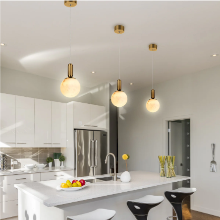 SATURN Spanish Marble Pendant Light in Brass or Black