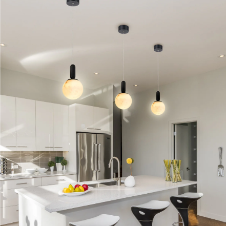 SATURN Spanish Marble Pendant Light in Brass or Black