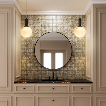 SATURN Spanish Marble Pendant Light in Brass or Black